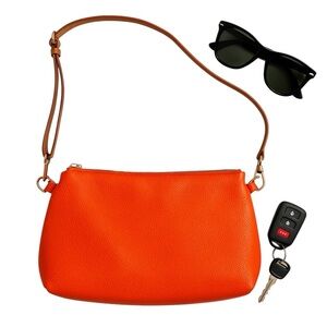 Valentina Italian Orange Leather Purse Tote Satchel 12x7.5 Rare Crossbody Bag